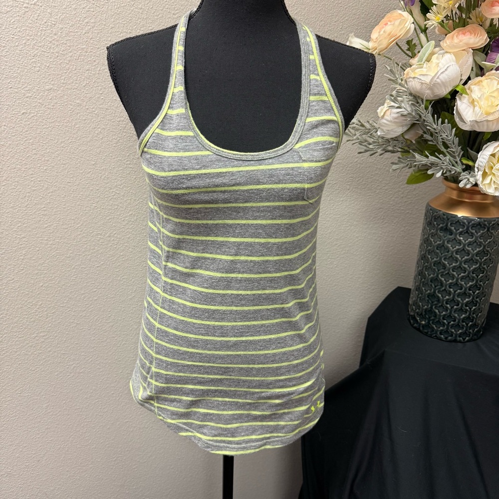 Under Armour XS Gray Neon Stripe HeatGear Racerback Semi-Fitted Tank Top